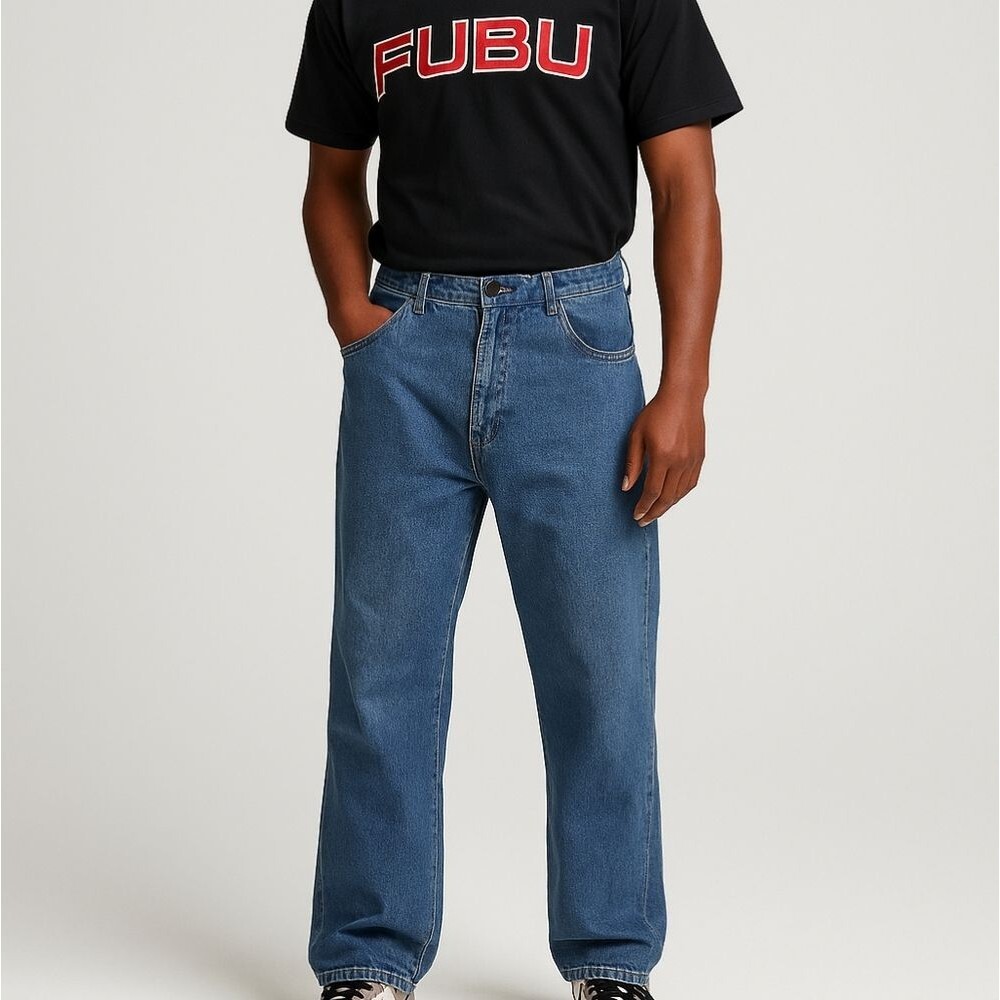 Vtg Y2K Fubu Baggy Pants Denim 36x34 100% Cotton Inside Pocket Cyber Grunge Jess